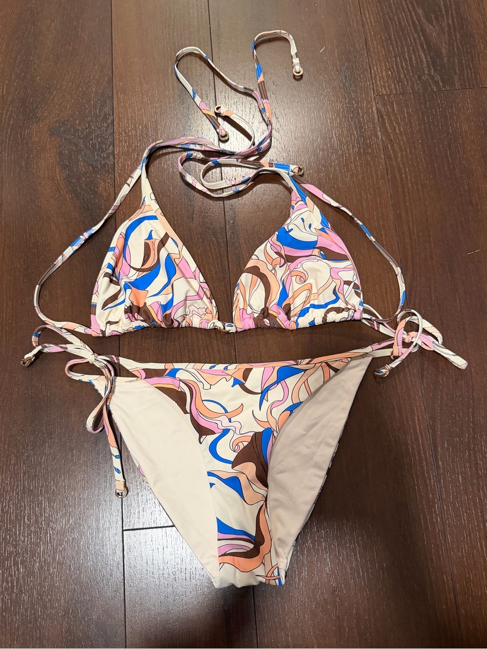 Reiss Bikini Set Abstract Swirl Multi Print Top UK 12 US 8 Bottoms UK 6 US 2